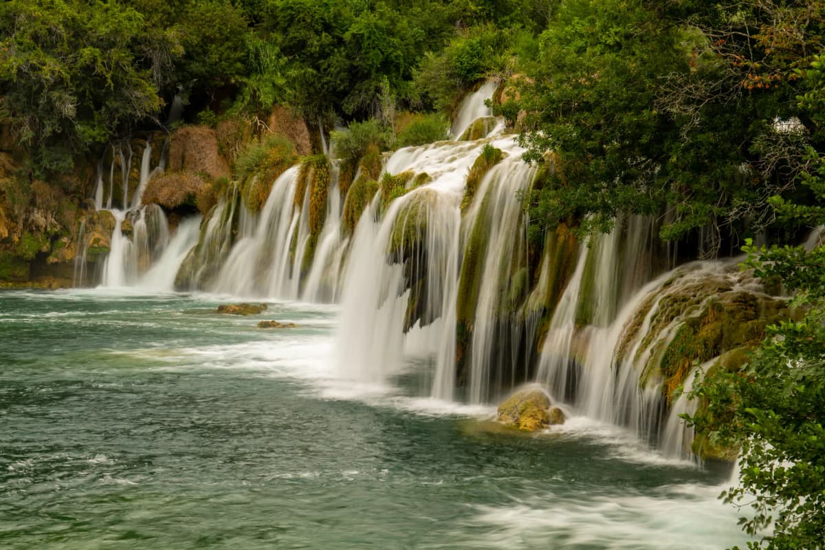 Stunning view of Skradinski Buk waterfall in Croatia's Krka National Park.
